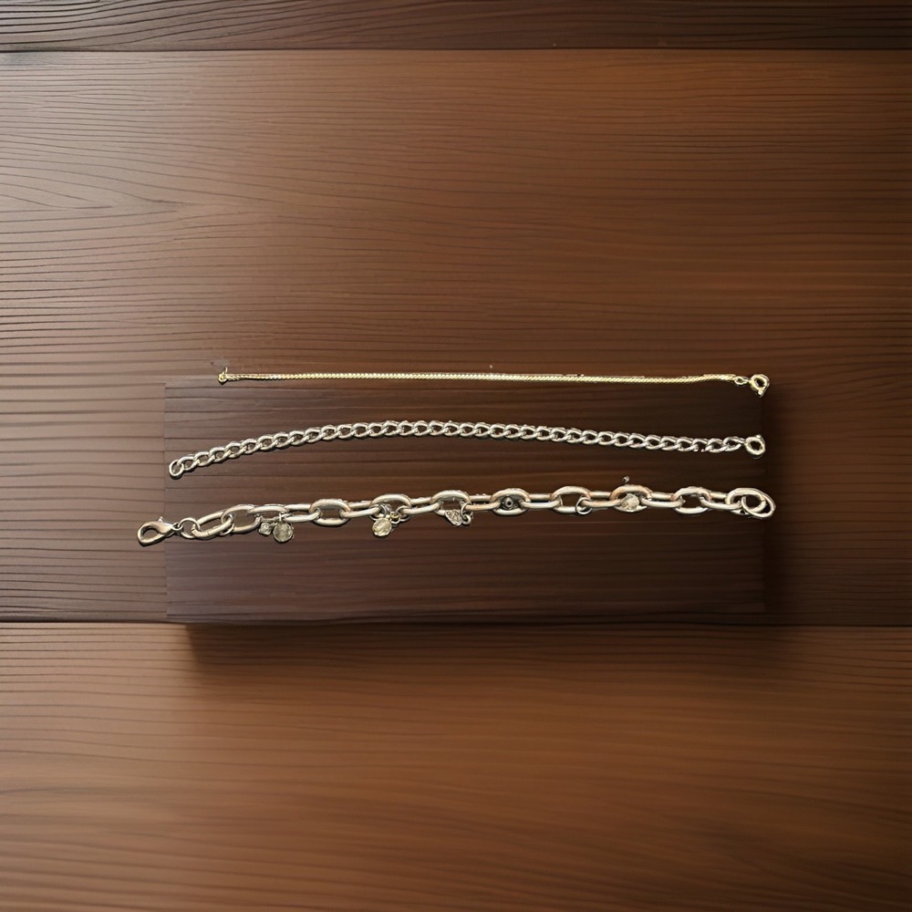 Lot of 3 Vintage Costume Jewelry Bracelets Gold Silver Tone Chain Link